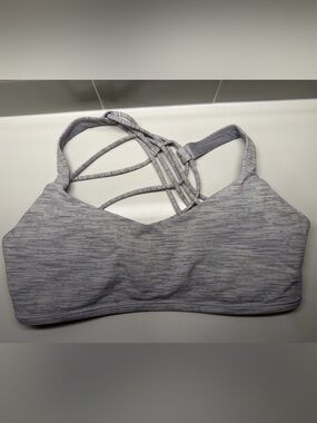 lululemon Wild and Free Light Gray and White Striped Strappy Sports Bra size 10